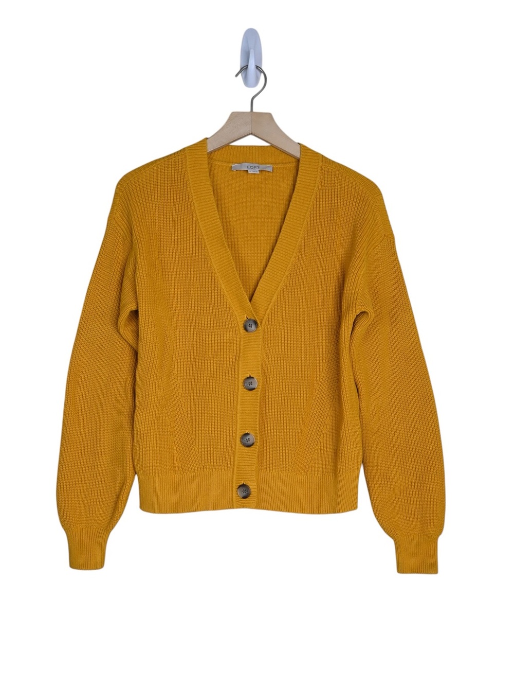 LOFT Women's M Yellow Gold Button Front V-Neck Cardigan